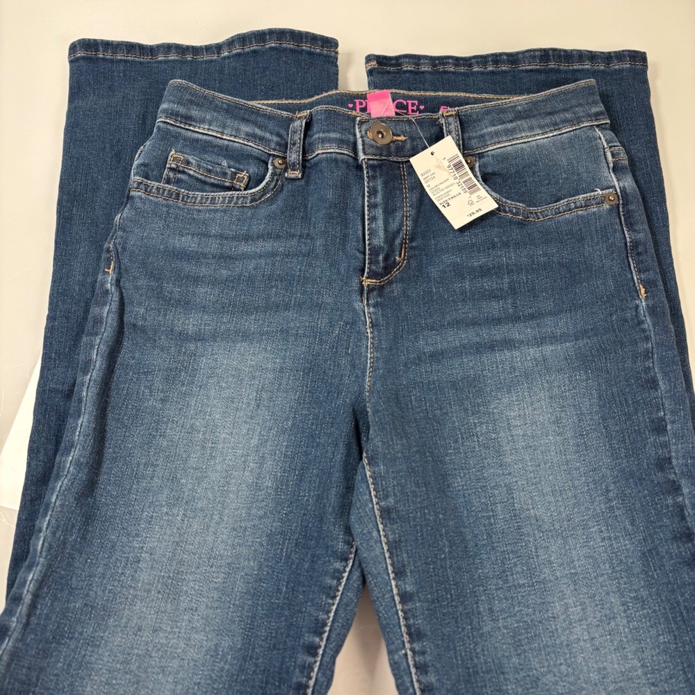 The Childrens Place Girls 12 Austin Wash Flare Jeans NEW Stretch Cotton Denim